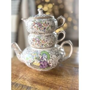 Lord Nelson Ware "Pompadour" Chintz 1950s Stacking Stacked Tea Set England